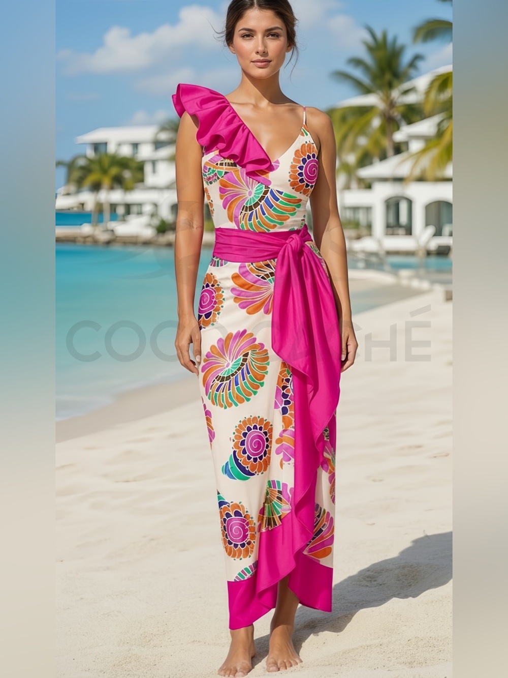 Two Piece Set Vintage Pink Anemone Swimsuit & Pareo Coverup